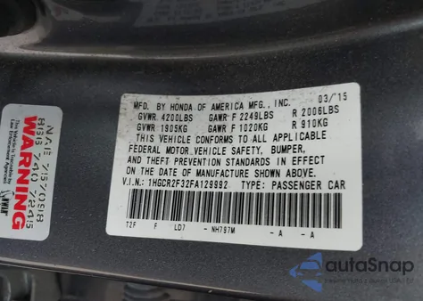 2015 Honda Accord Lx from USA, damaged, VIN 1HGCR2F32FA129992